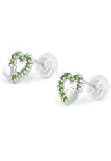 tiny gorgeous white gold double hearts May birthstone baby earrings